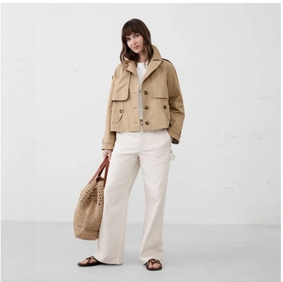 Banana Republic Short Trench Jacket Cream Ivory White Cropped Crop - Picture 3 of 7
